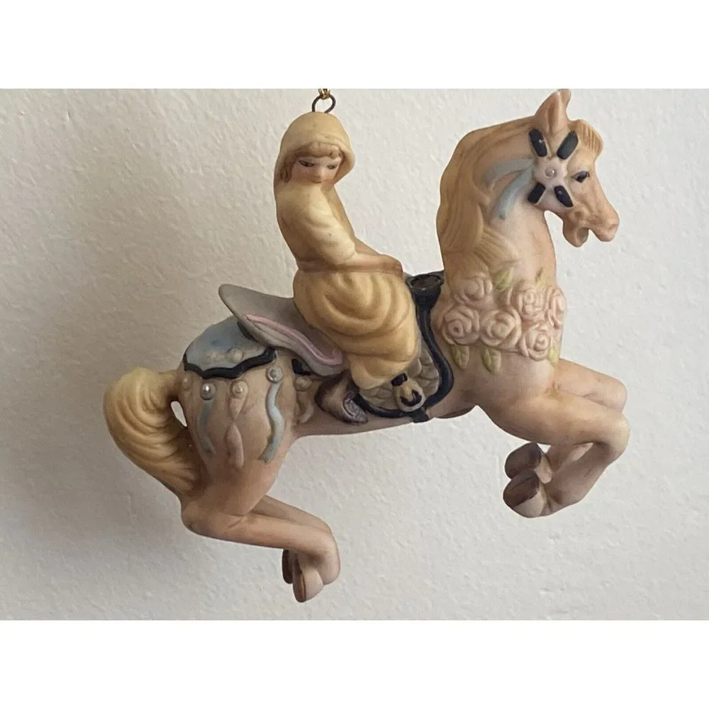 Vtg Willitts Design Hand Painted Ceramic‎ Carousel Horse Ornament Lady On Pony
